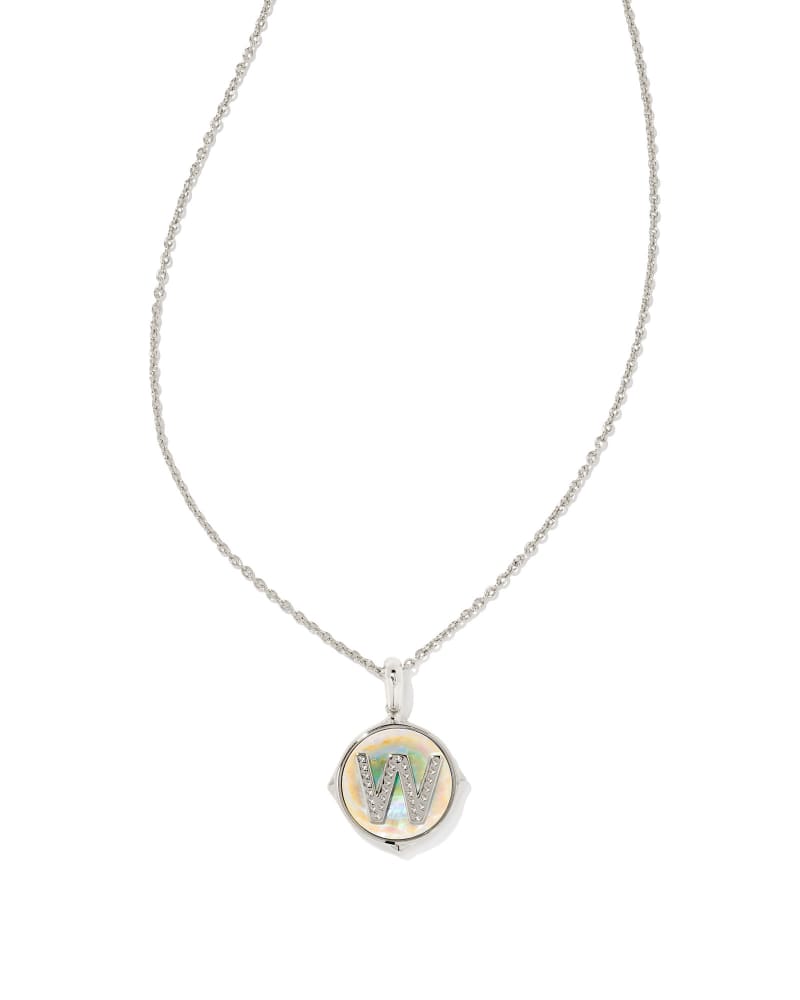 Letter A Silver Disc Reversible Pendant Necklace in Iridescent Abalone