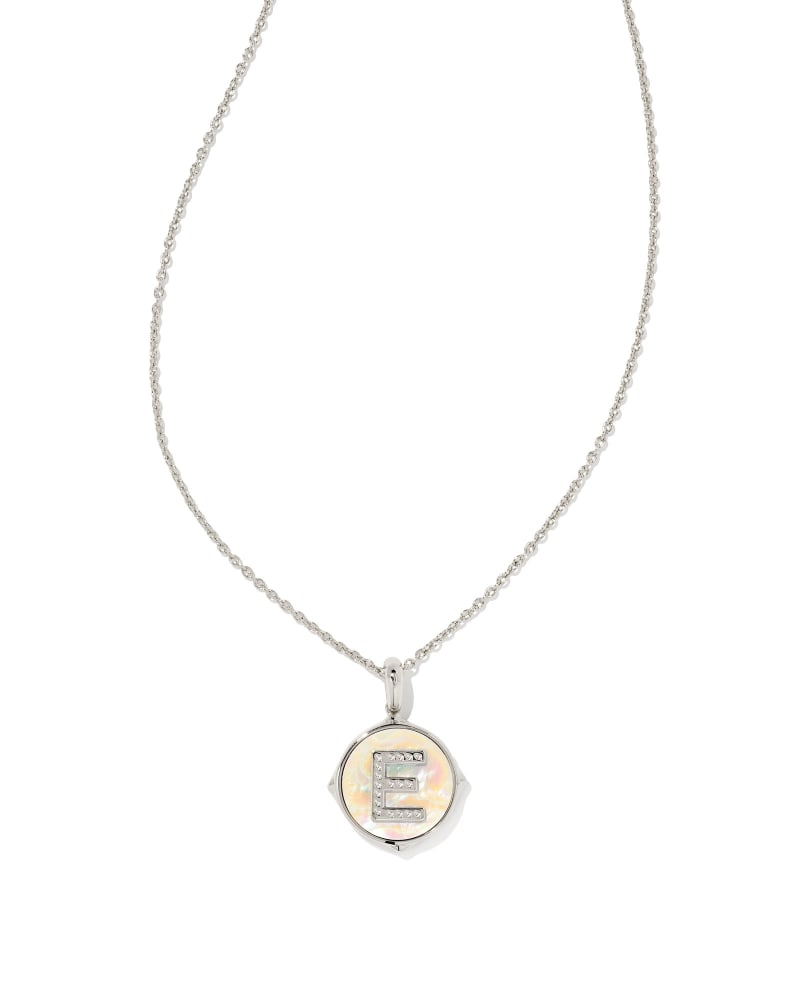 Letter A Silver Disc Reversible Pendant Necklace in Iridescent Abalone
