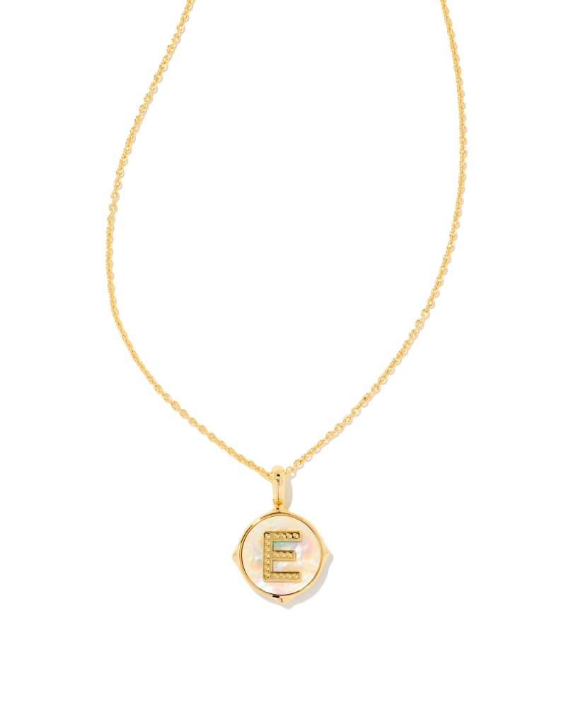 Letter A-Z Gold Disc Reversible Pendant Necklace in Iridescent Abalone