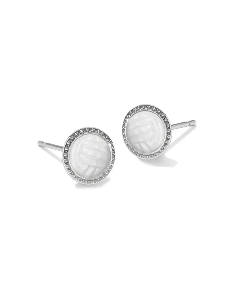 Volleyball Gold Short Pendant Earrings in Ivory Mother-of-Pearl