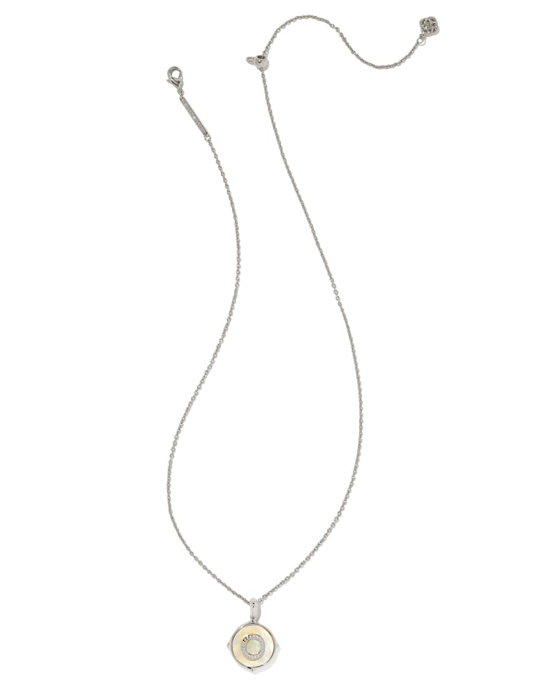 Letter O Silver Disc Reversible Pendant Necklace in Iridescent Abalone