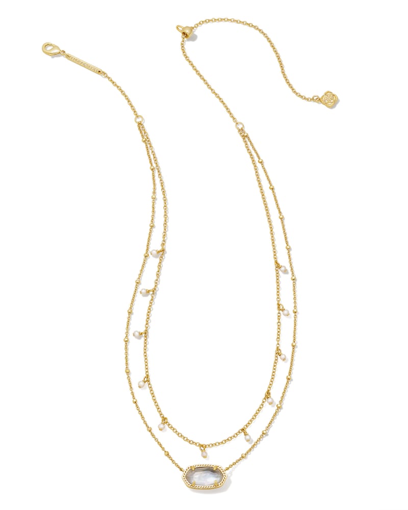 Elisa Gold Pearl Multi Strand Necklace in Ivory Mother-of-Pearl