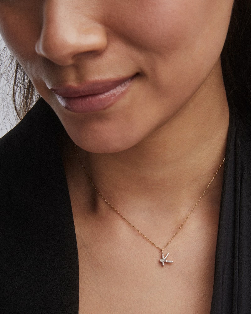 Diamond Letter K Pendant Necklace in 14k Yellow Gold