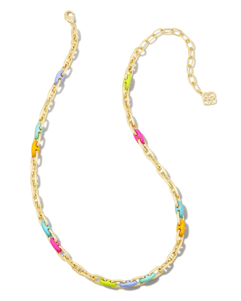 Bailey Gold Chain Necklace in Rainbow Multi Mix