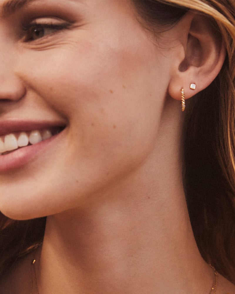 Tyler 14k Yellow Gold Huggie Earrings in White Diamond