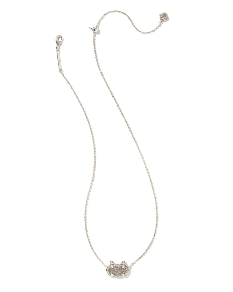Elisa Silver Cat Pendant Necklace in Platinum Drusy