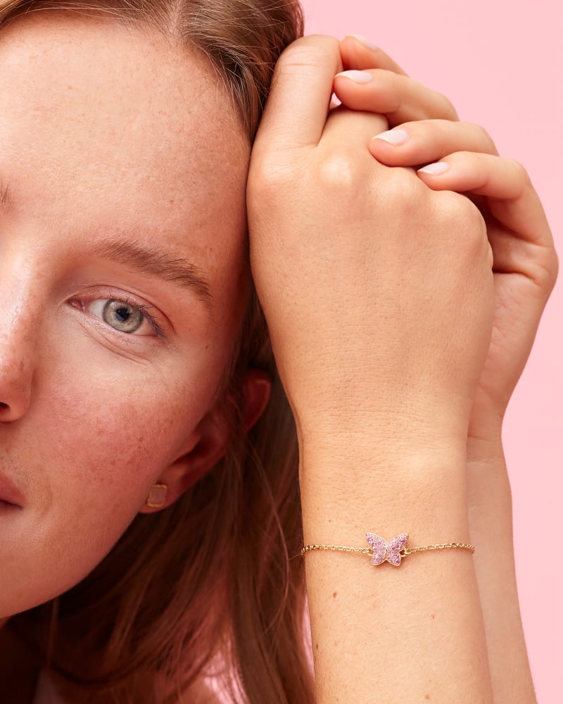 Lillia Butterfly Gold Delicate Bracelet in Pink Crystal