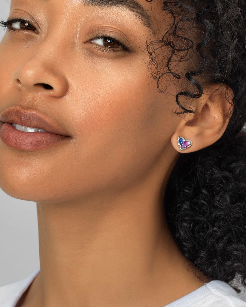 Ari Heart Silver Stud Earrings in Watercolor Illusion