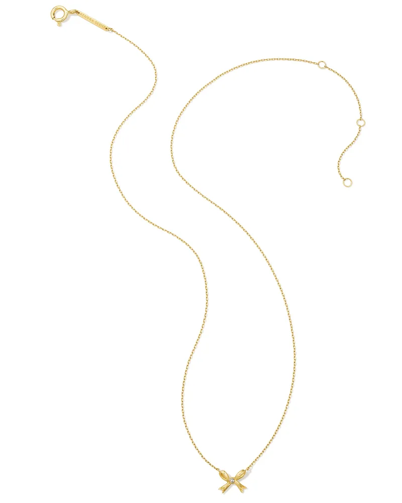 Tiny Bow 14k Yellow Gold Pendant Necklace in White
