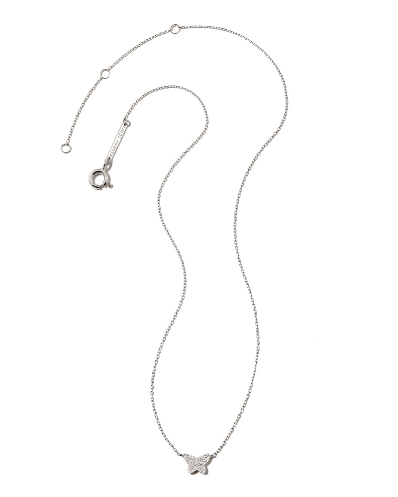 Butterfly 14k White Gold Pendant Necklace in White Diamond