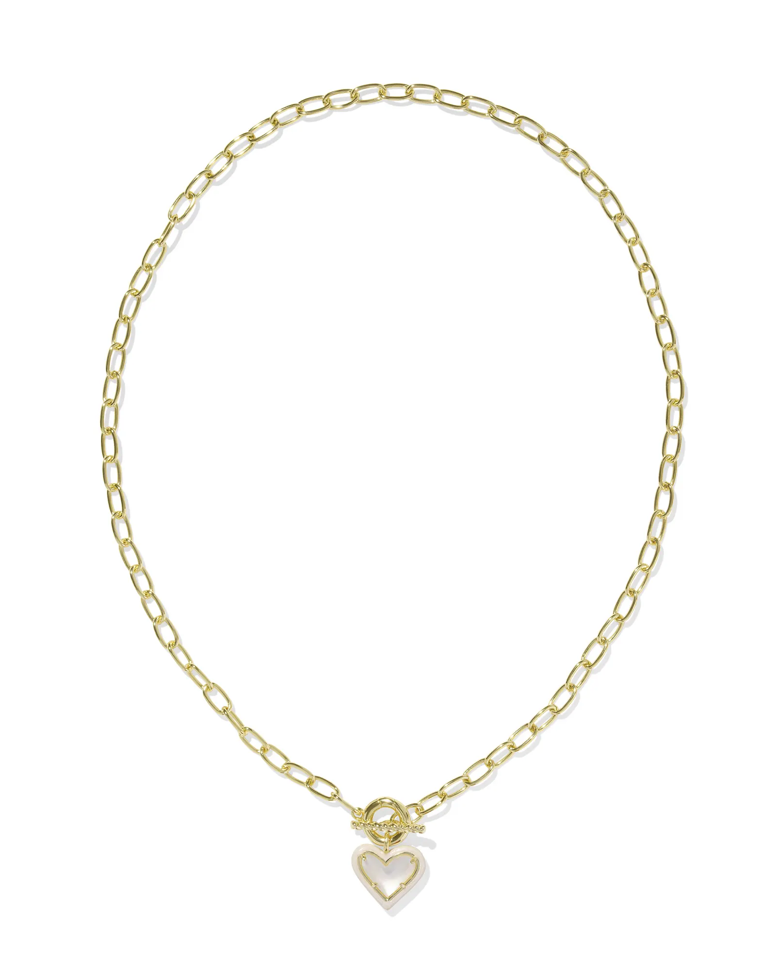 Ari Heart Gold Enamel Frame Link and Chain Necklace in Pink Iridescent Glitter Glass