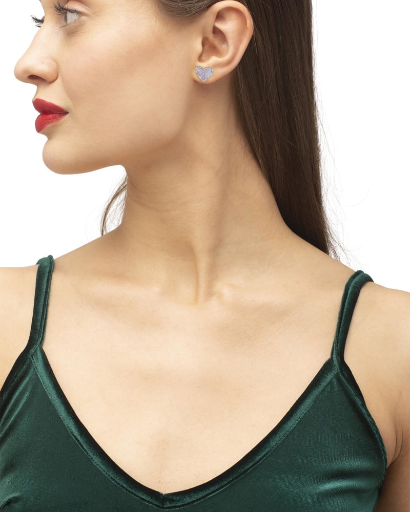 Ari Heart Silver Stud Earrings in Amethyst