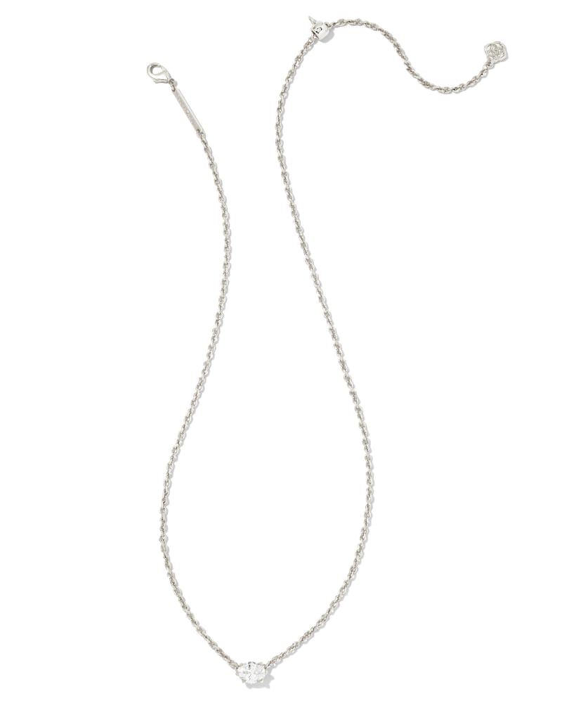 Cailin Silver Pendant Necklace in White Crystal