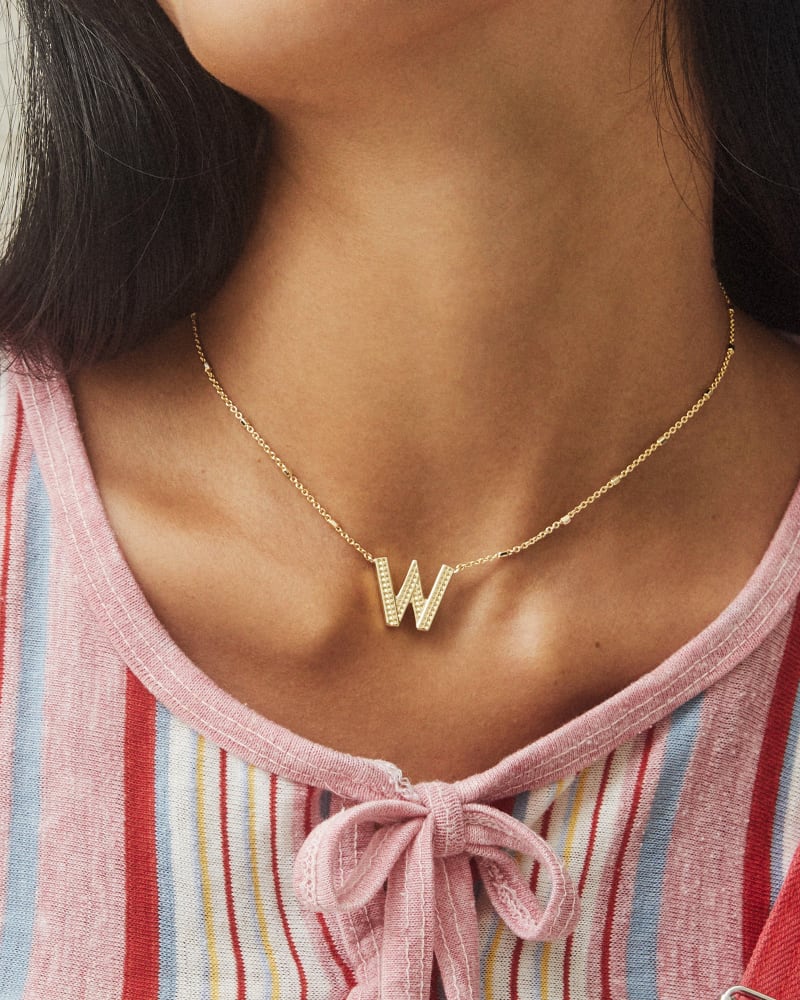 Letter W Pendant Necklace in Gold