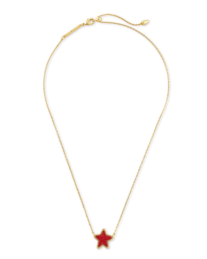 Jae Star Gold Pendant Necklace in Bright Red Drusy