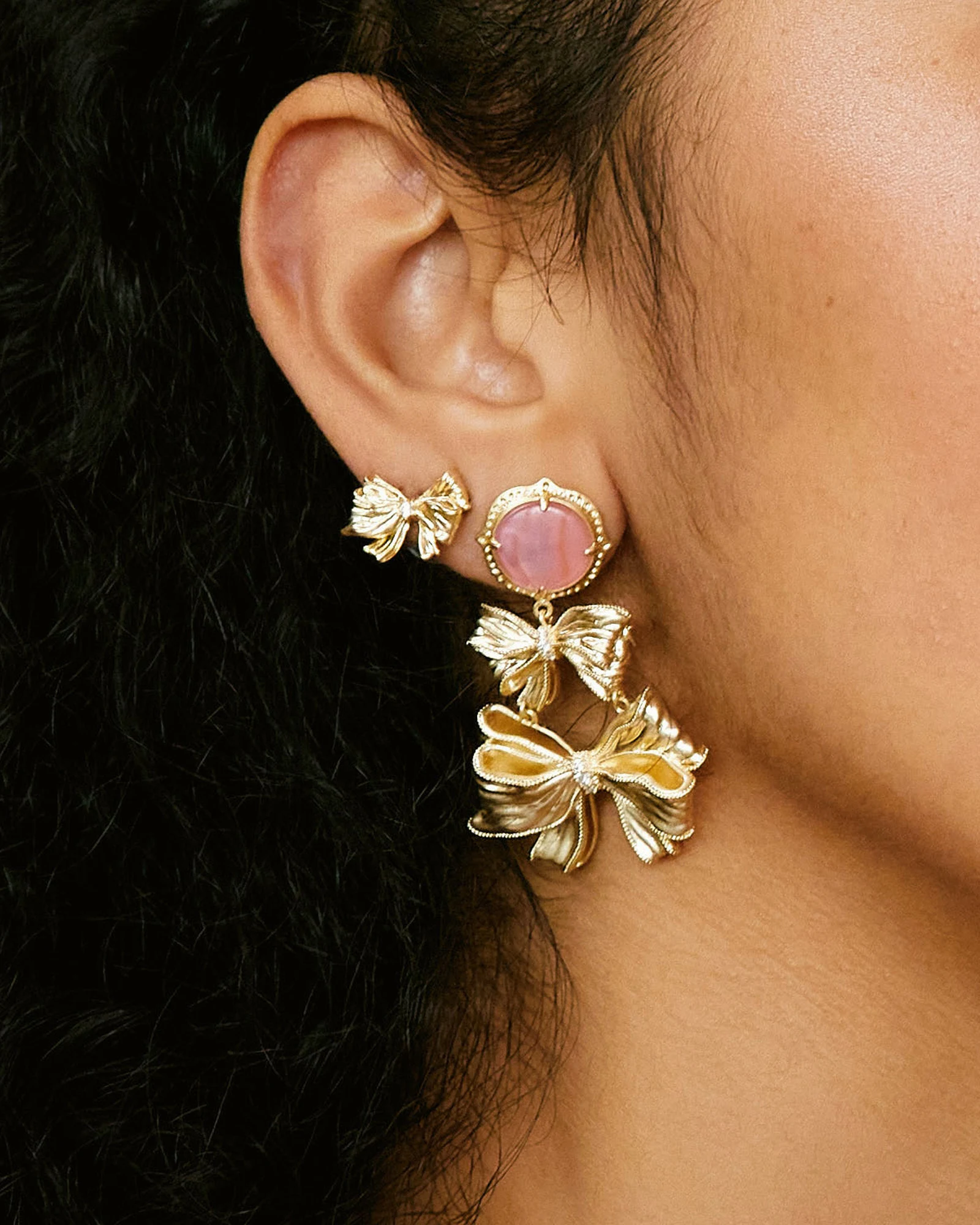 Kendra Scott x LoveShackFancy Gold Statement Earrings in Light Pink Iridescent Abalone