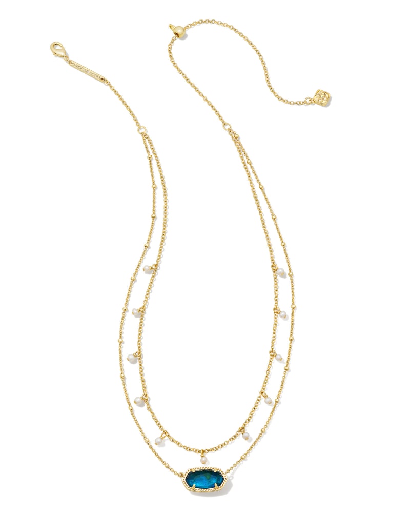 Elisa Gold Pearl Multi Strand Necklace in Teal Abalone
