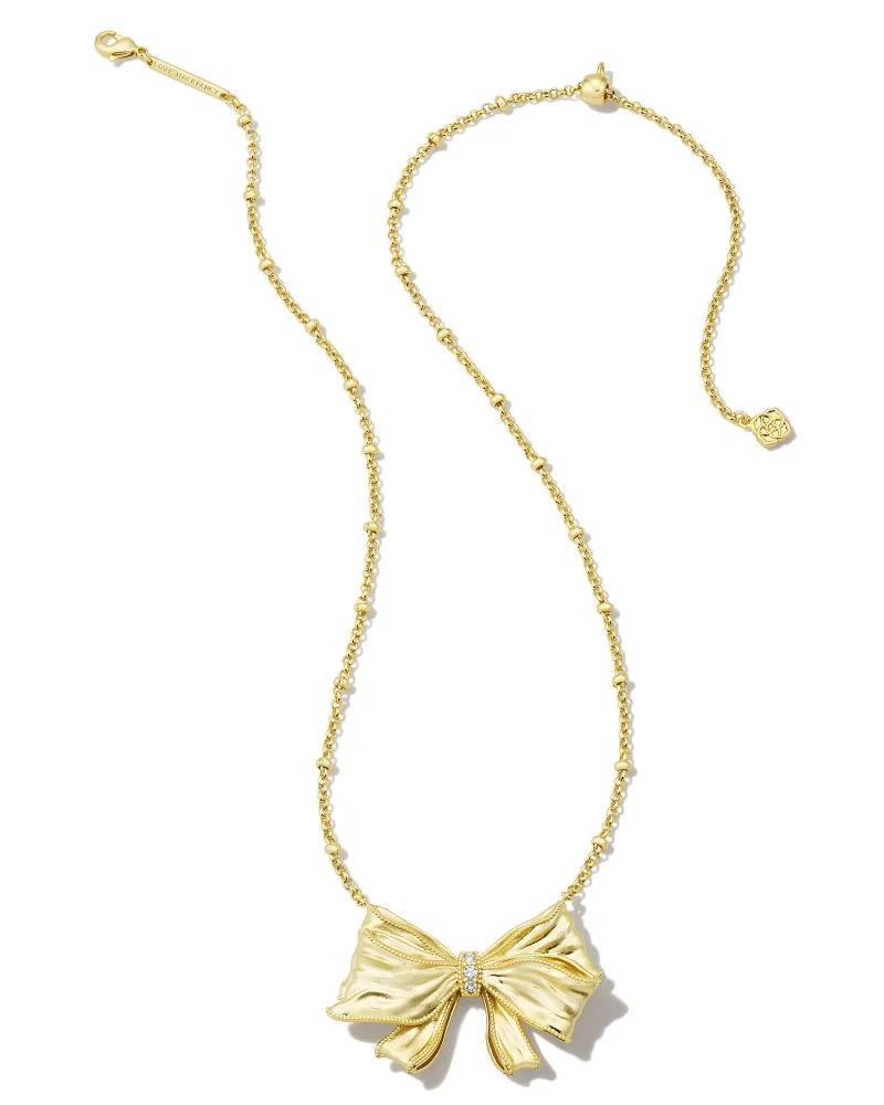 Kendra Scott x LoveShackFancy Gold Bow Necklace in White Crystal