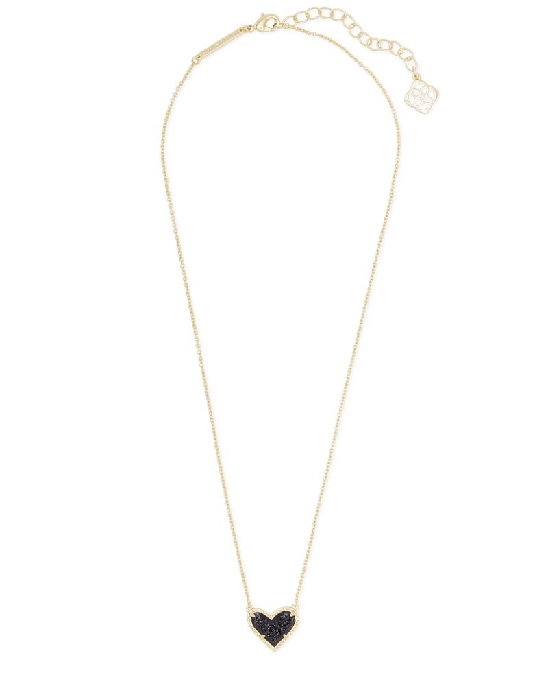 Ari Heart Gold Pendant Necklace in Black Drusy