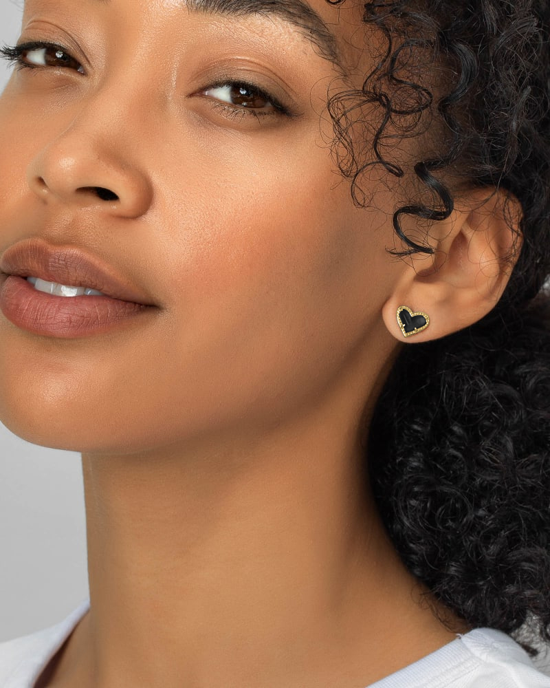 Ari Heart Gold Pendant Earrings in Black Drusy