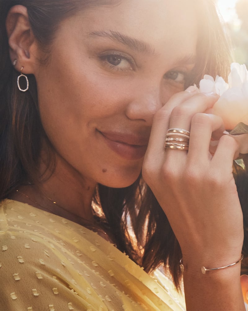 Lee 14k Yellow Gold Open Frame Earrings in White Diamond