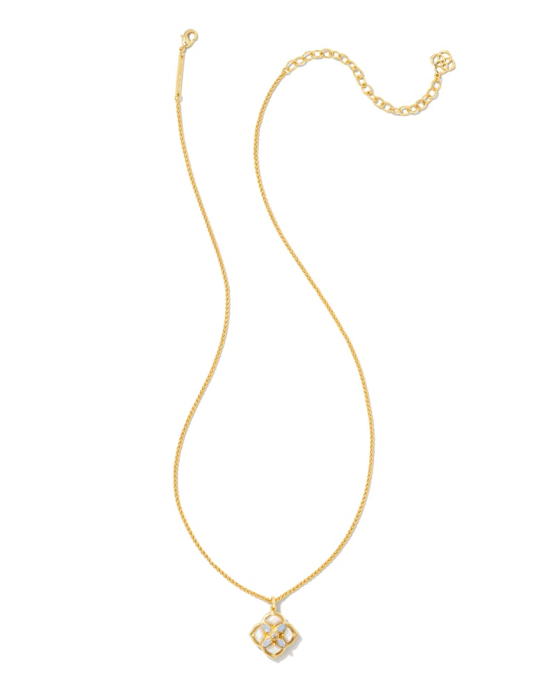 Dira Stone Gold Short Pendant Necklace in Ivory Mix