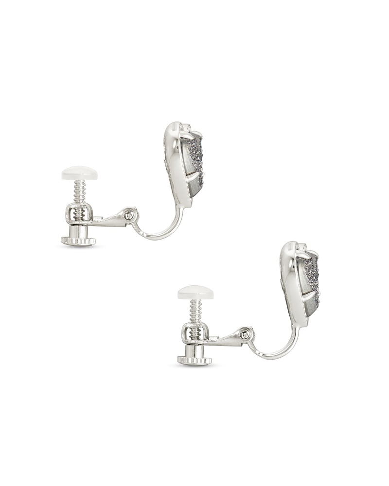 Ari Heart Silver Stud Clip On Earrings in Platinum Drusy