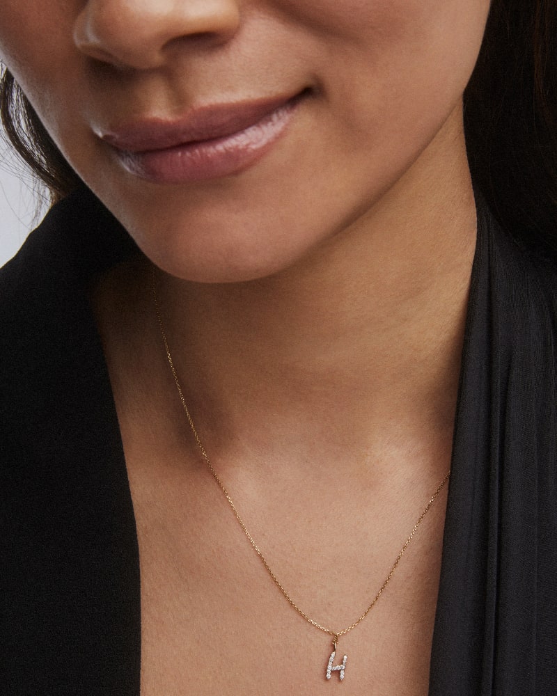 Diamond Letter H Pendant Necklace in 14k Yellow Gold