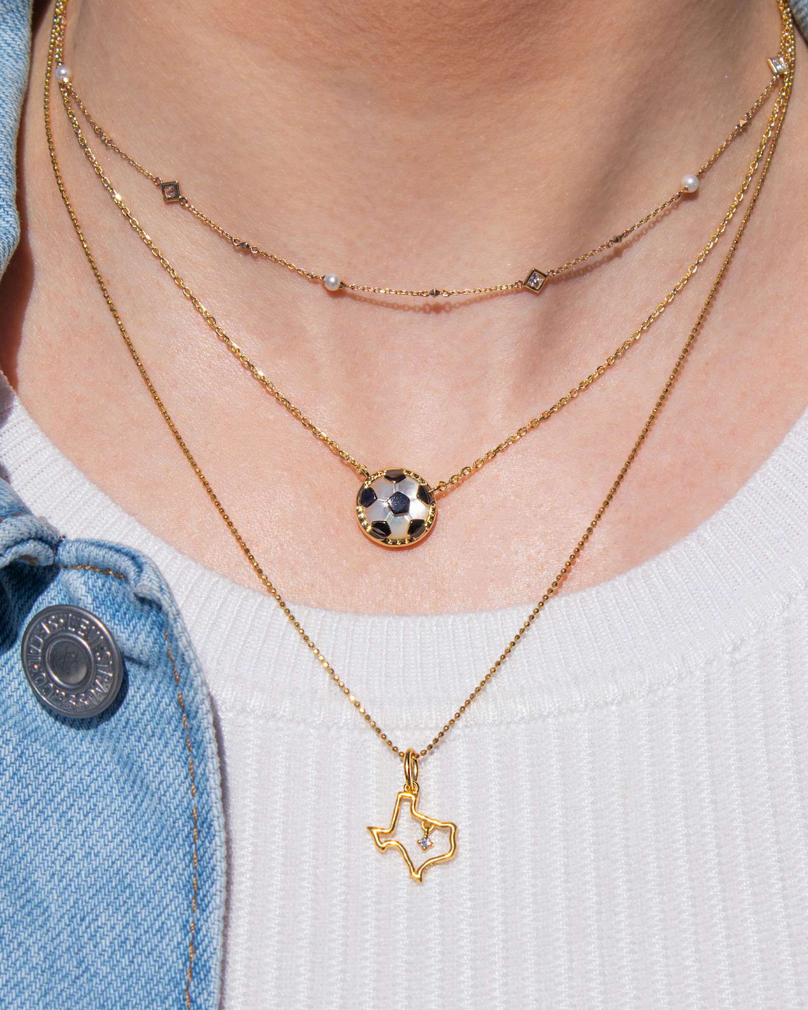 Soccer Gold Short Pendant Necklace in Ivory Mother-of-Pearl