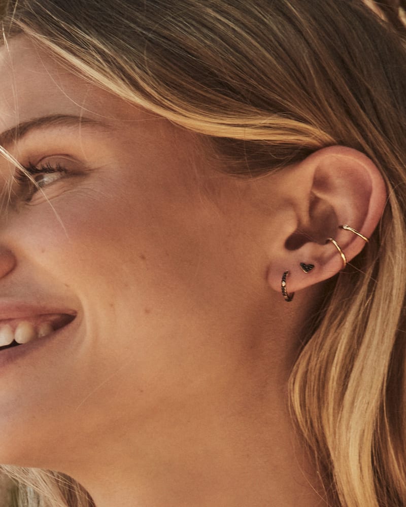 Heart 14k Yellow Gold Stud Earrings in Black Diamond