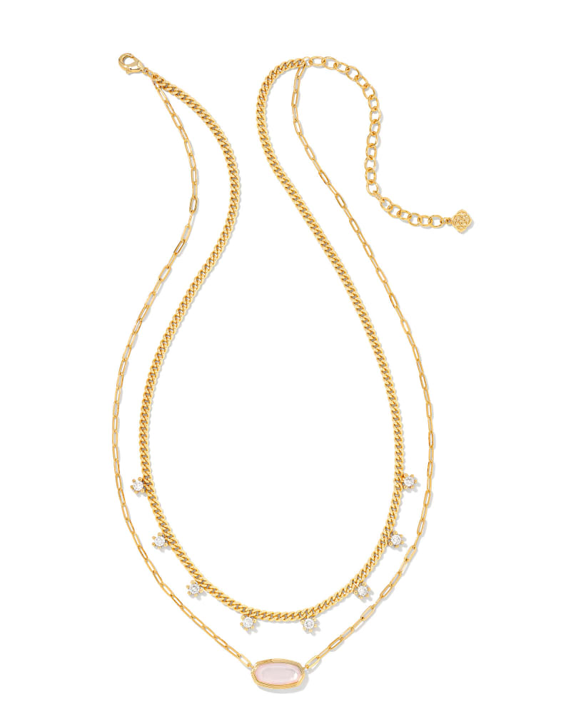 Framed Elisa Gold Multi Strand Necklace in Pink Opalite Illusion