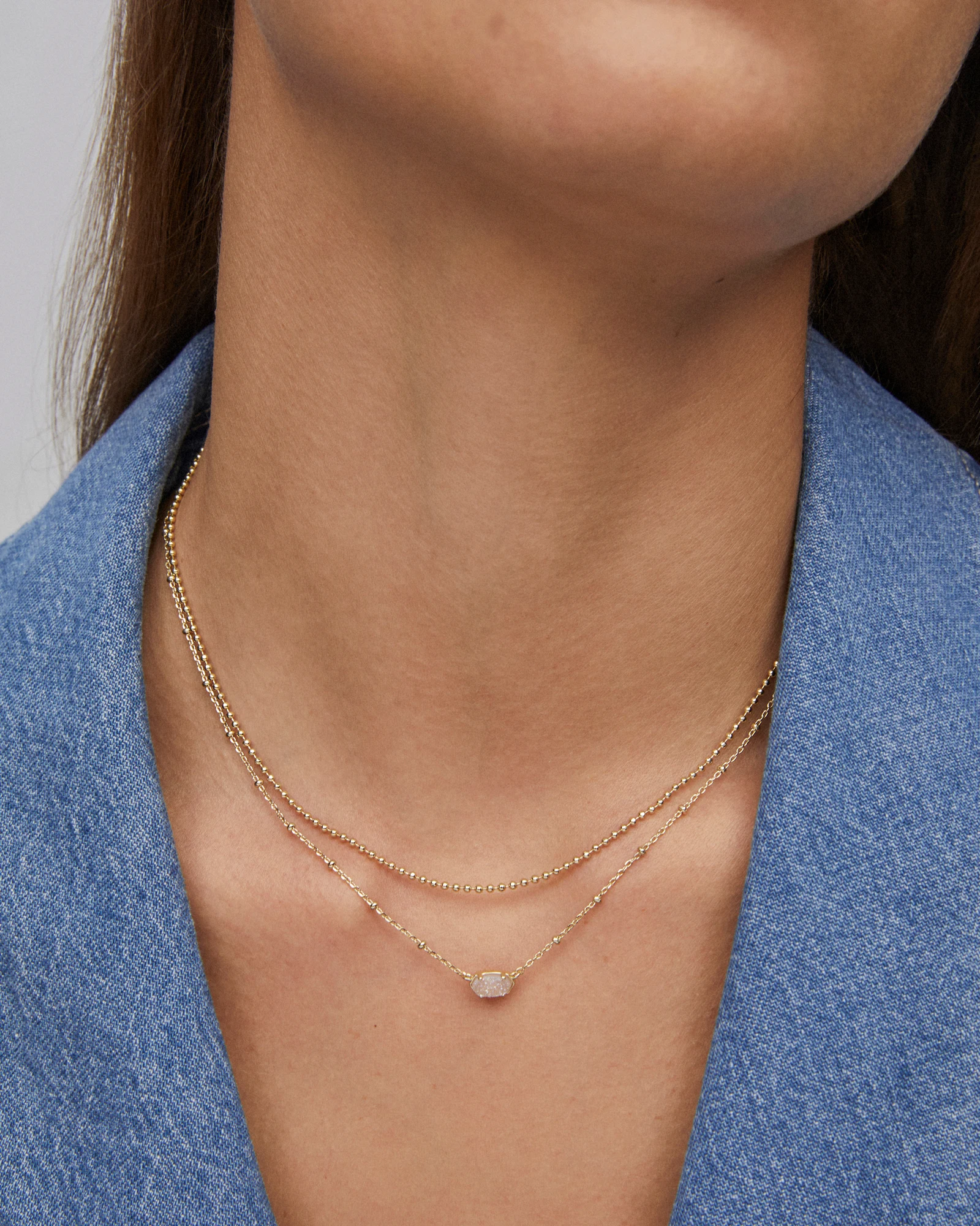 Emilie Gold Multi Strand Necklace in Iridescent Drusy