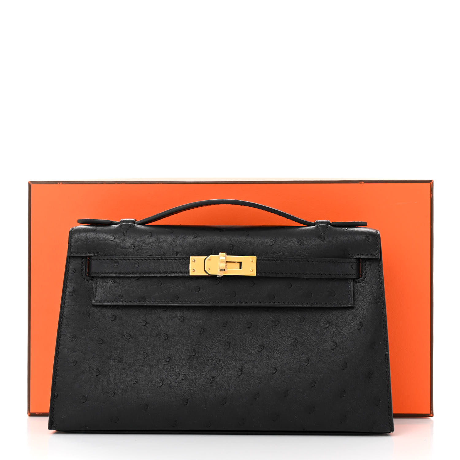 Ostrich Kelly Pochette Black