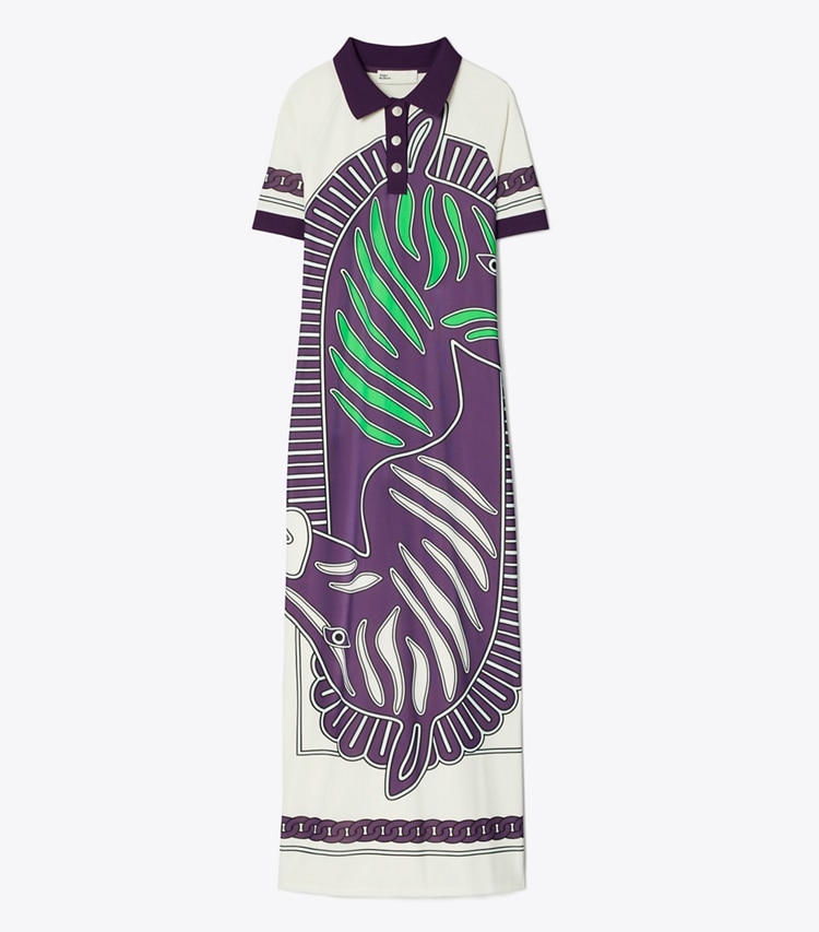 PRINTED MESH POLO DRESS