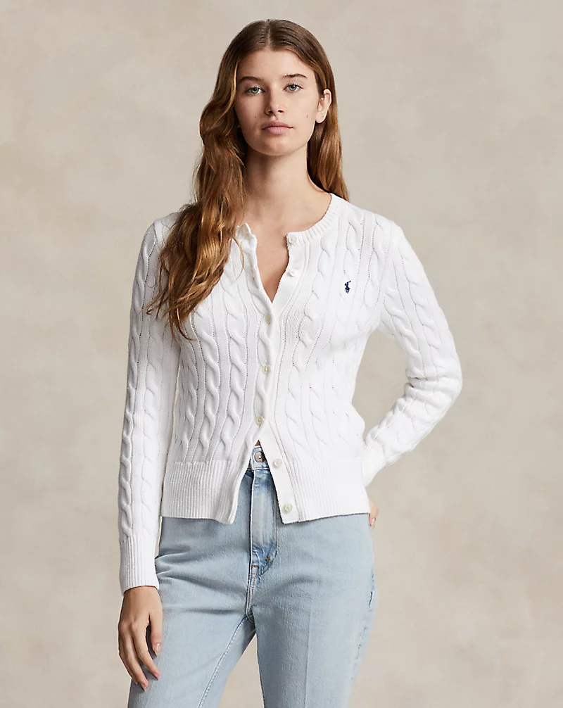 Cable-Knit Cotton Crewneck Cardigan