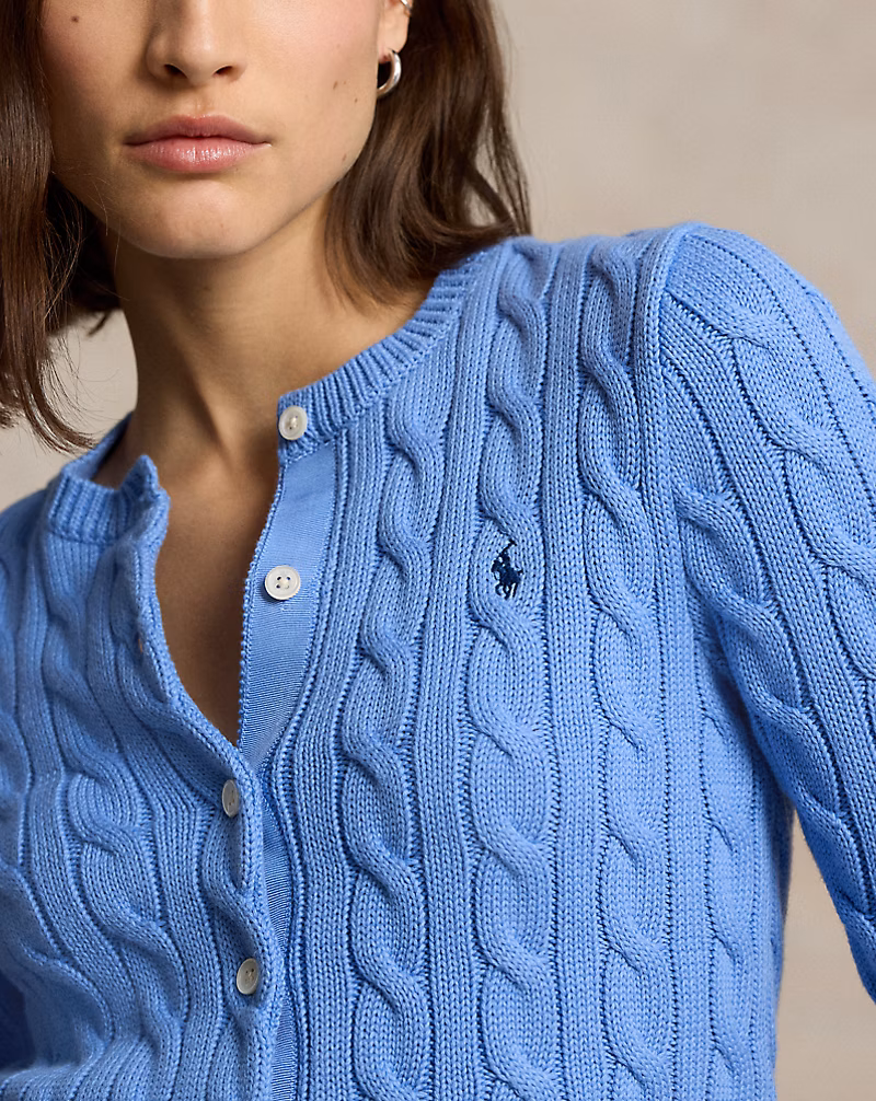 Cable-Knit Cotton Crewneck Cardigan