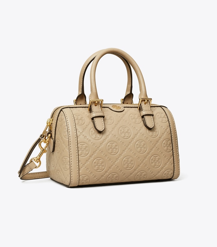 PETITE T MONOGRAM LEATHER BARREL BAG
