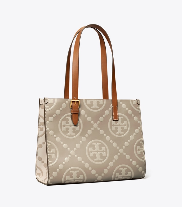 SMALL T MONOGRAM CONTRAST EMBOSSED TOTE