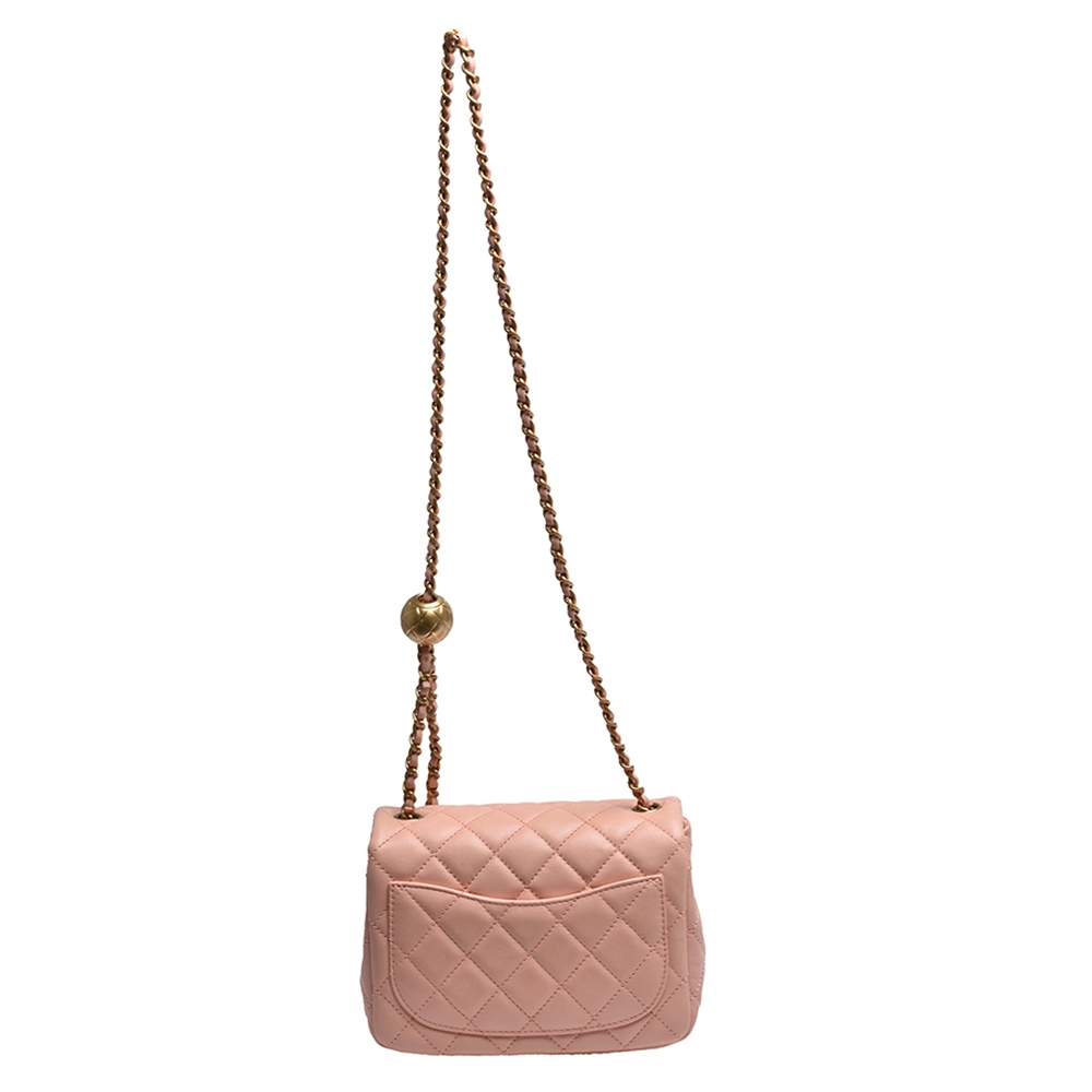 Lambskin Quilted CC Pearl Crush Mini Flap Pink