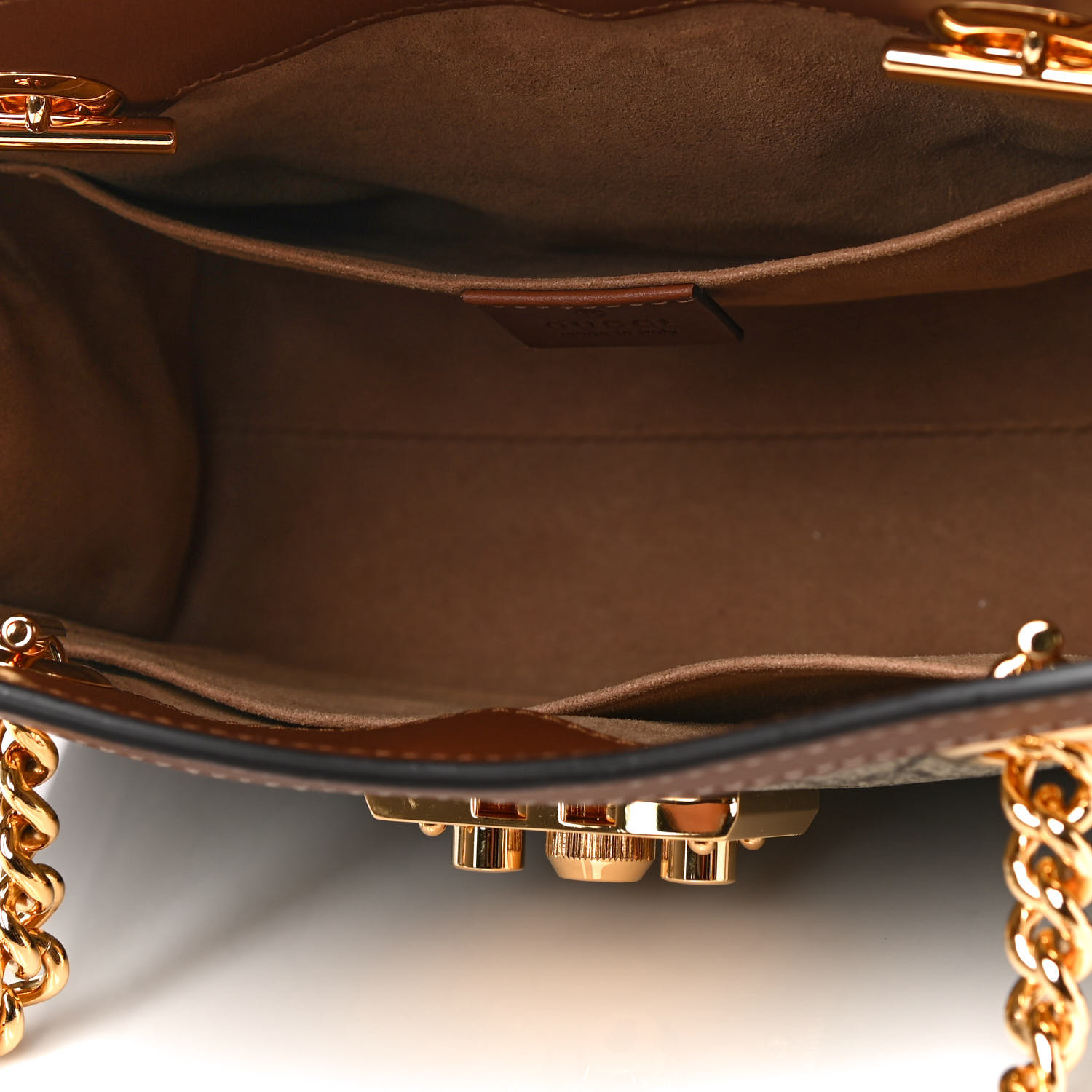 GG Supreme Monogram Calfskin Small Padlock Tote Beige Ebony Tuscany