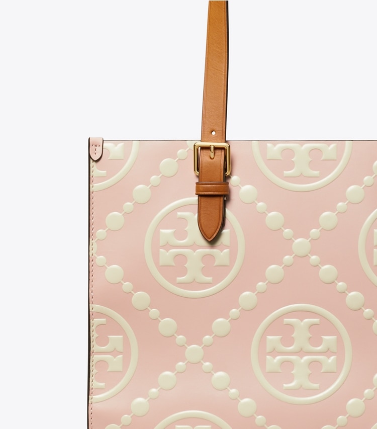SMALL T MONOGRAM CONTRAST EMBOSSED TOTE