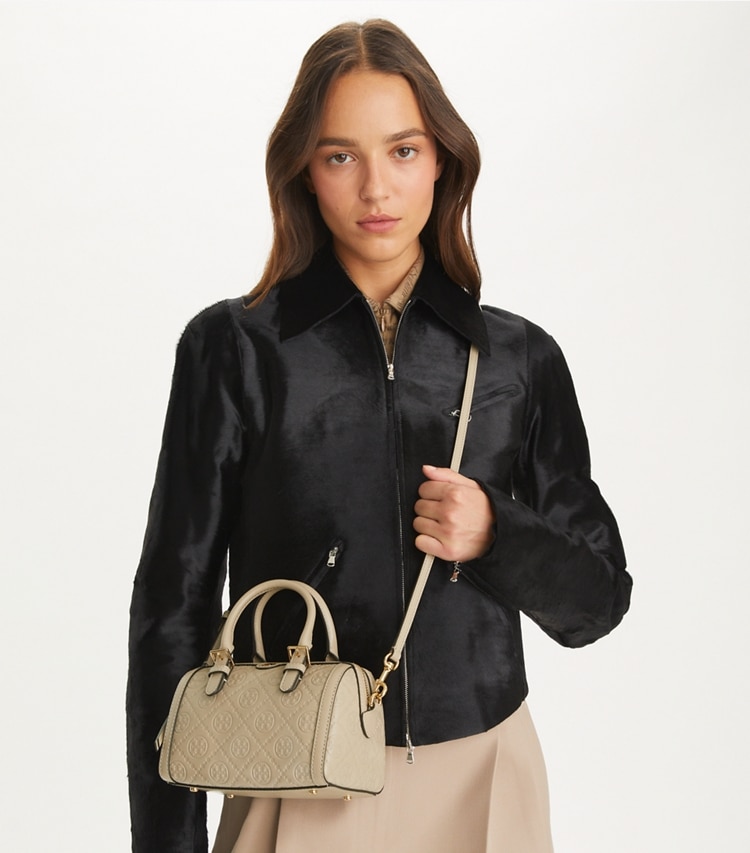 PETITE T MONOGRAM LEATHER BARREL BAG