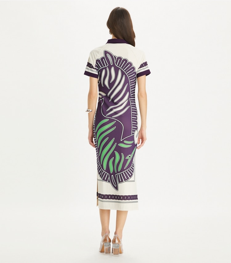 PRINTED MESH POLO DRESS