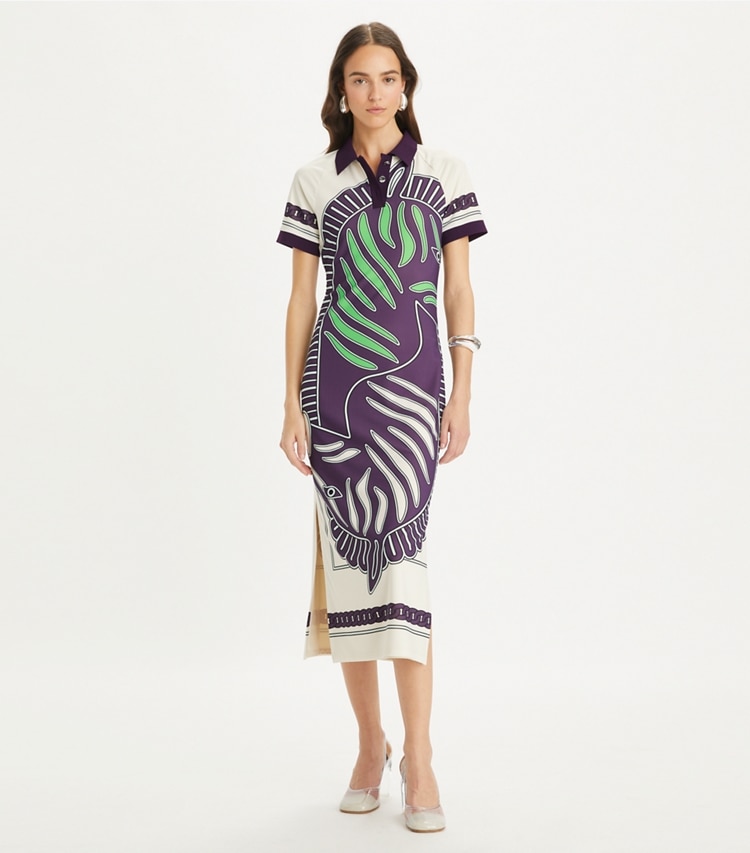 PRINTED MESH POLO DRESS