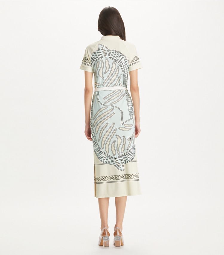 PRINTED MESH POLO DRESS