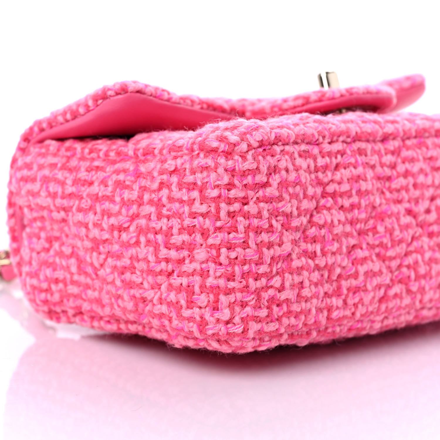 Wool Tweed Quilted Mini Rectangular Flap Dark Pink Fuchsia