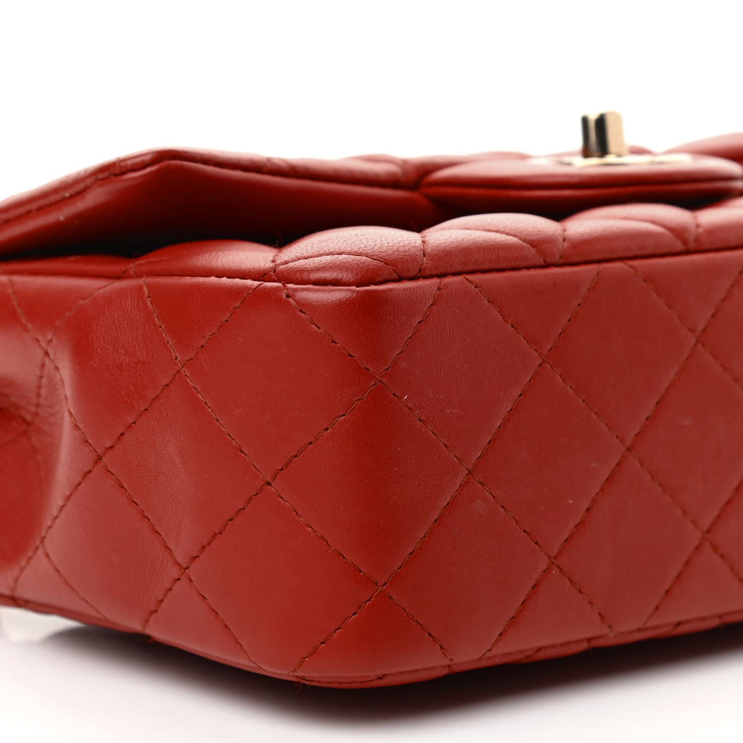 Lambskin Quilted Mini Rectangular Flap - Red