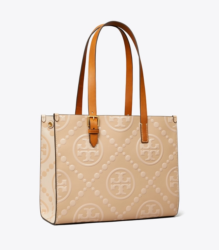 SMALL T MONOGRAM CONTRAST EMBOSSED TOTE