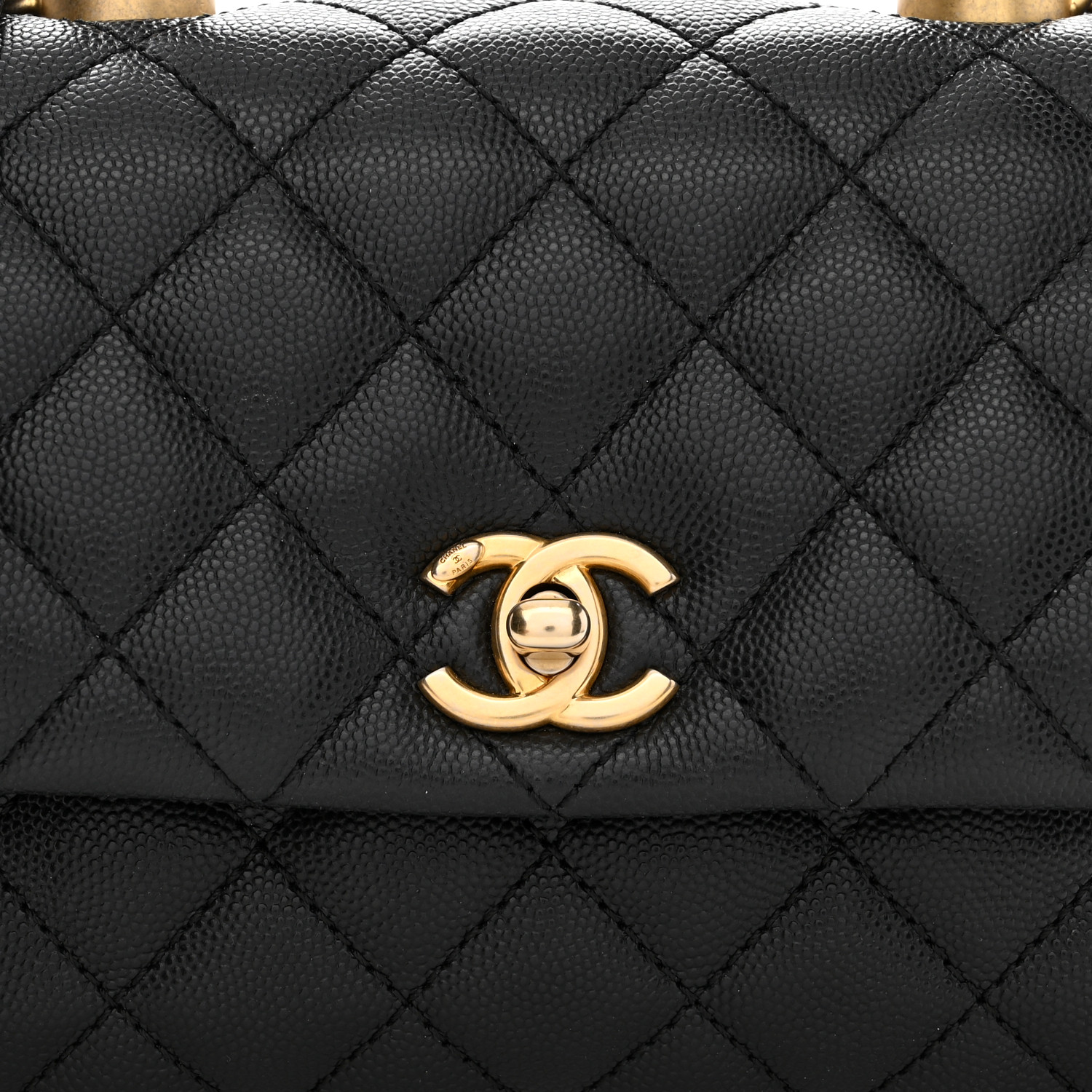 Caviar Lizard Embossed Quilted Mini Coco Handle Flap Black