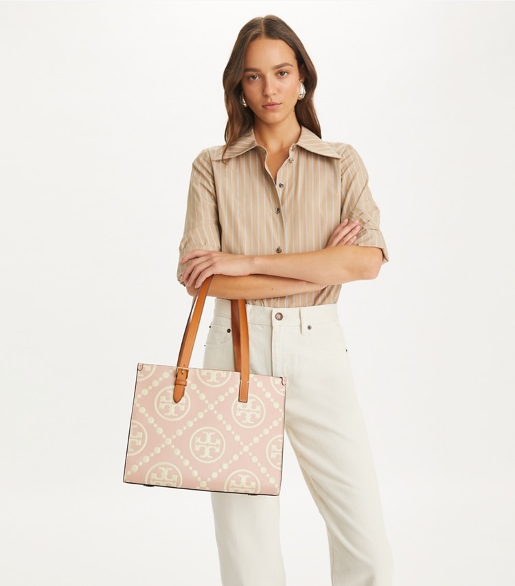 SMALL T MONOGRAM CONTRAST EMBOSSED TOTE